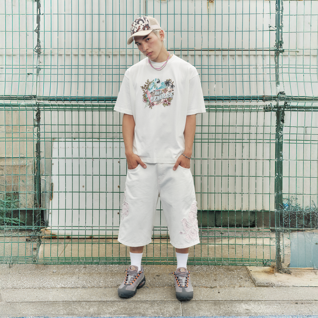 "summer break" off white Jorts