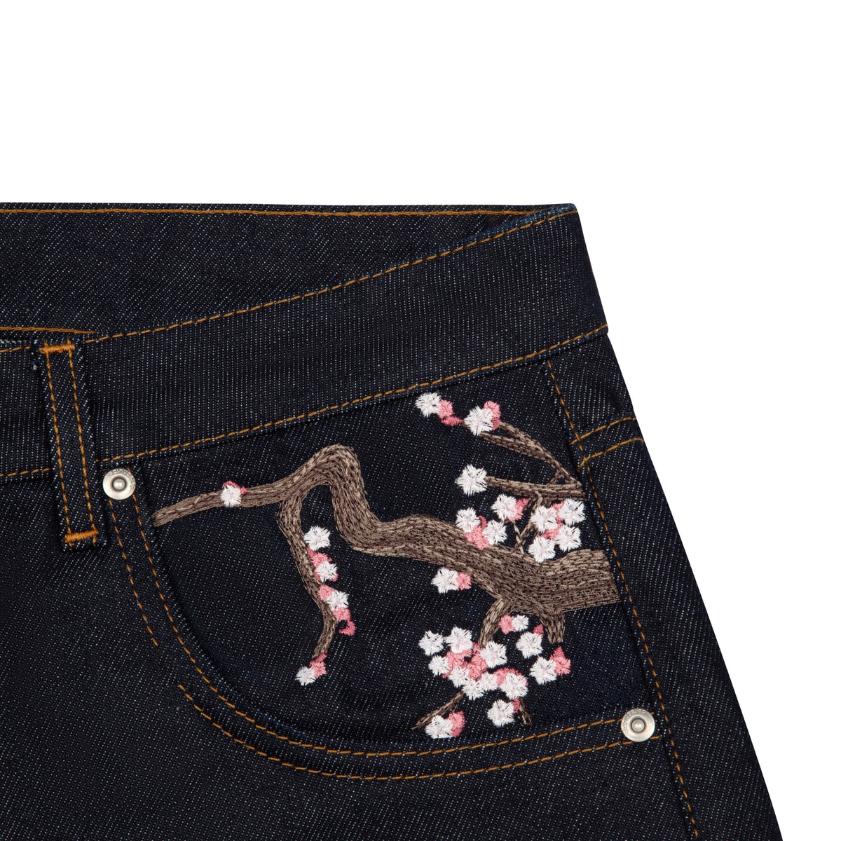 "blossom" indigo raw Jorts