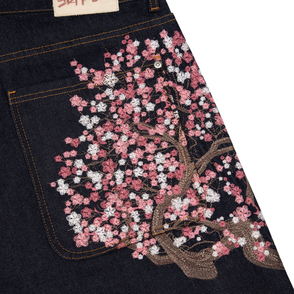 "blossom" indigo raw Jorts