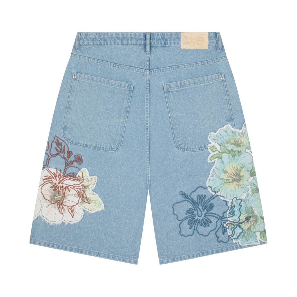 "summer break" light blue Jorts