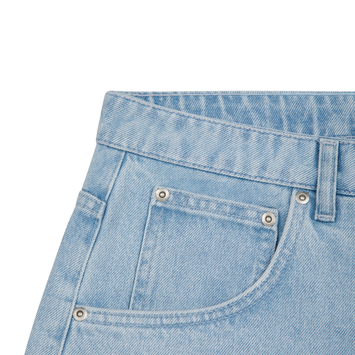 "summer break" light blue Jorts