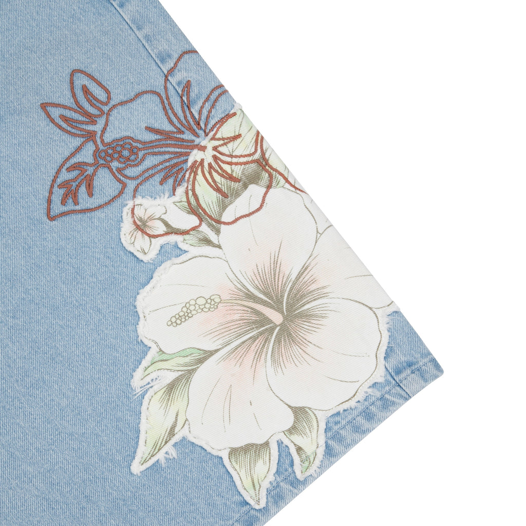 "summer break" light blue Jorts