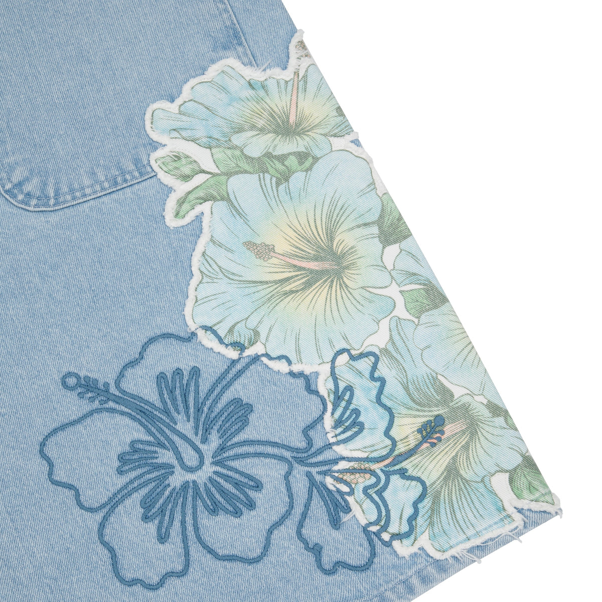 "summer break" light blue Jorts
