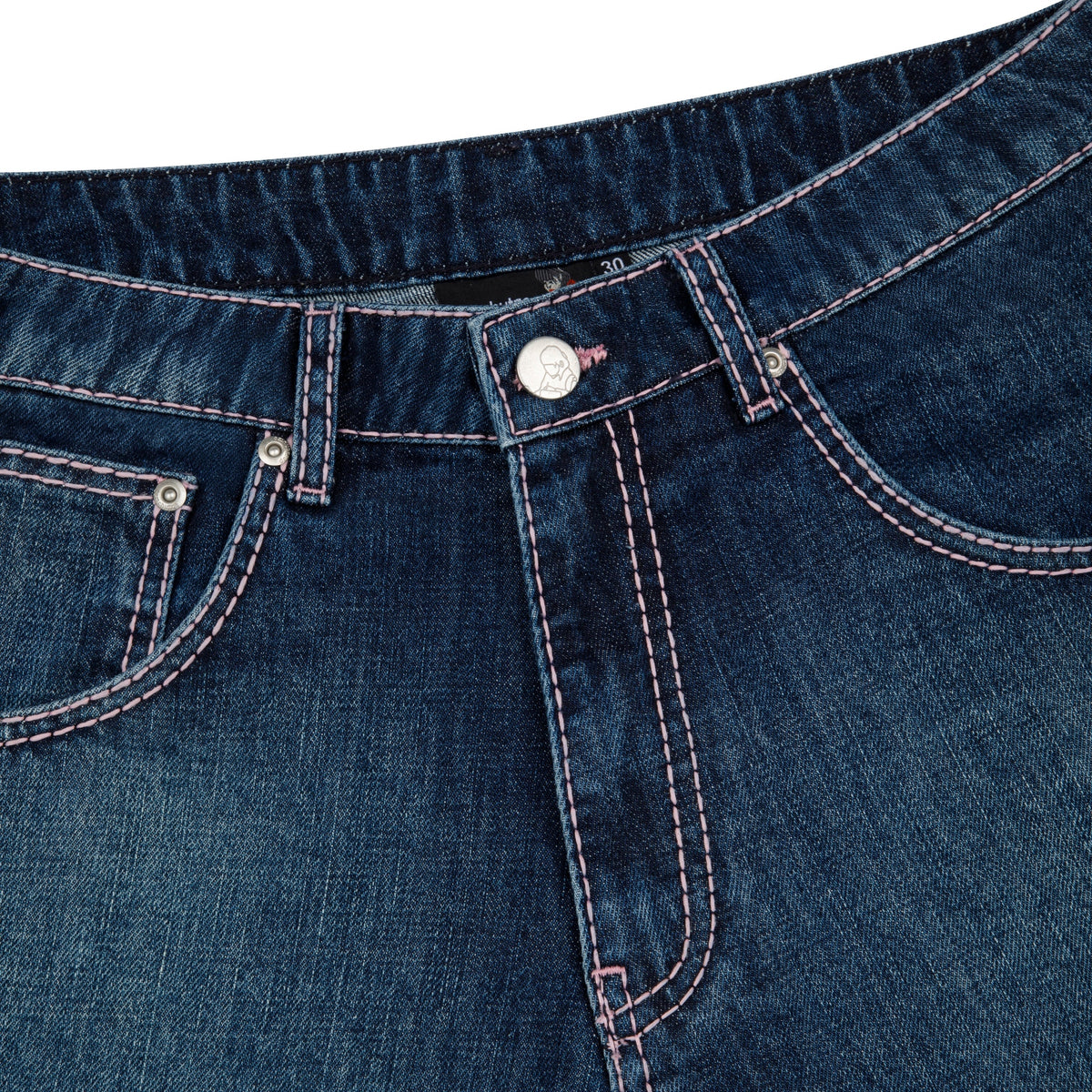 "summer break" indigo washed Jorts