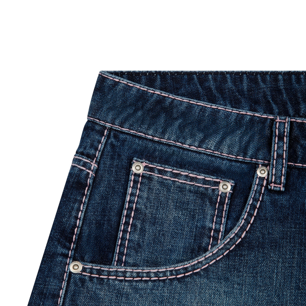 "summer break" indigo washed Jorts