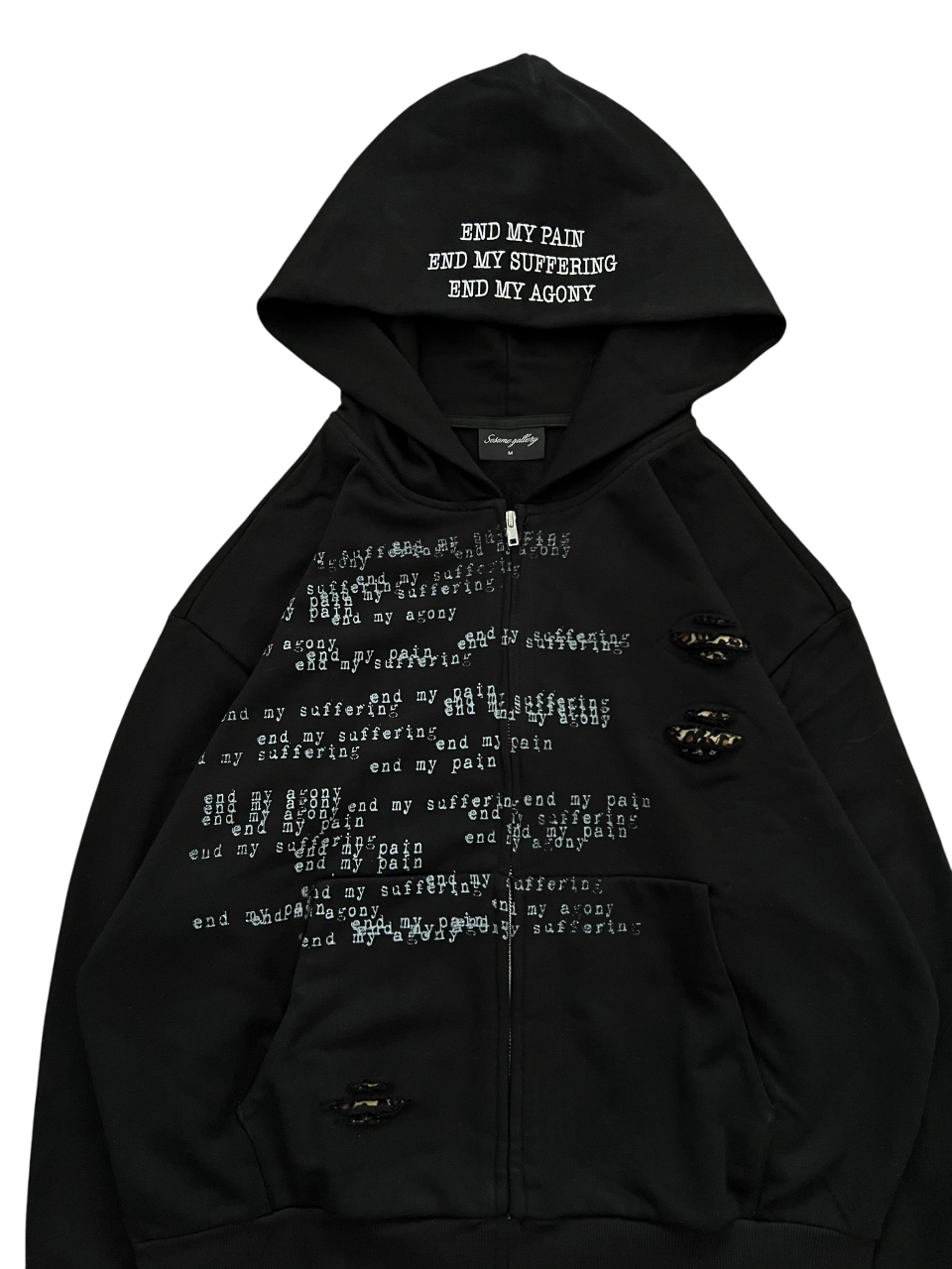 'the end" zip up black