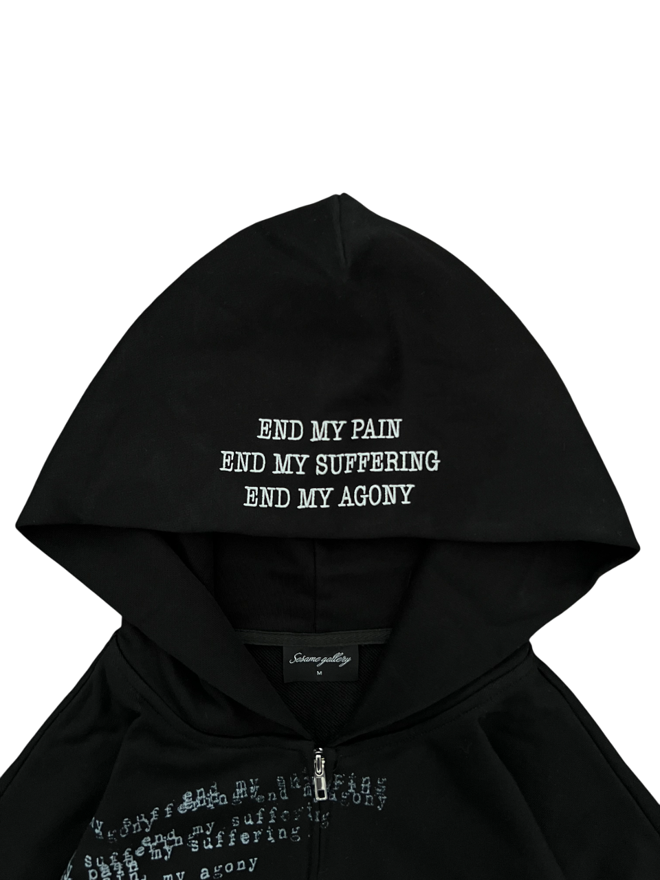 'the end" zip up black