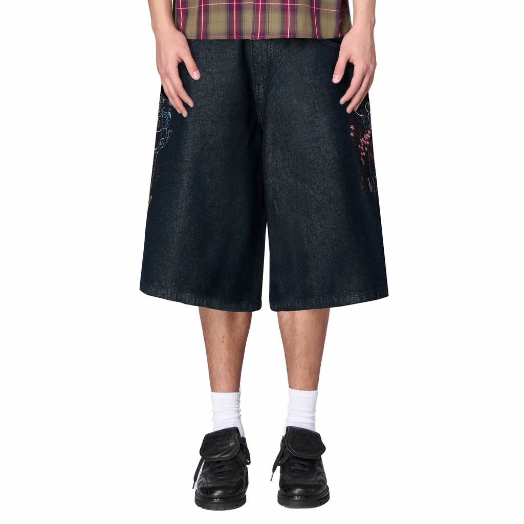 "yakuza" indigo raw Jorts 04