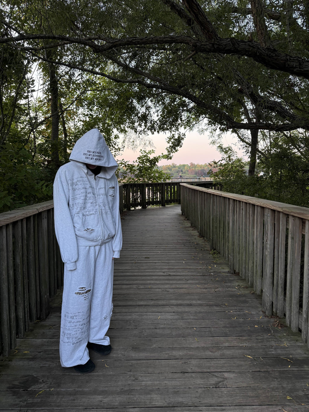 "the end" zip up grey