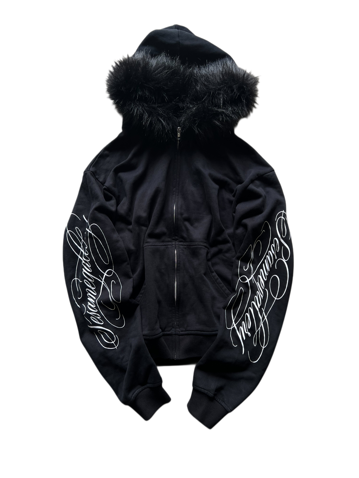 "signature II" fur hood zip up black